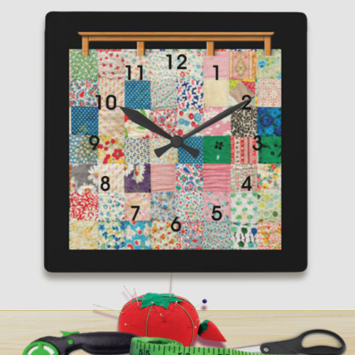Vintage Patchwork Quilt Square Wall Clock