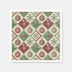 Vintage Patchwork Quilted Christmas Pattern Napkins