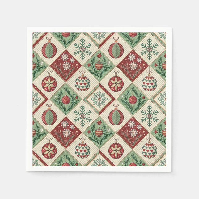 Vintage Patchwork Quilted Christmas Pattern Napkins (Front)