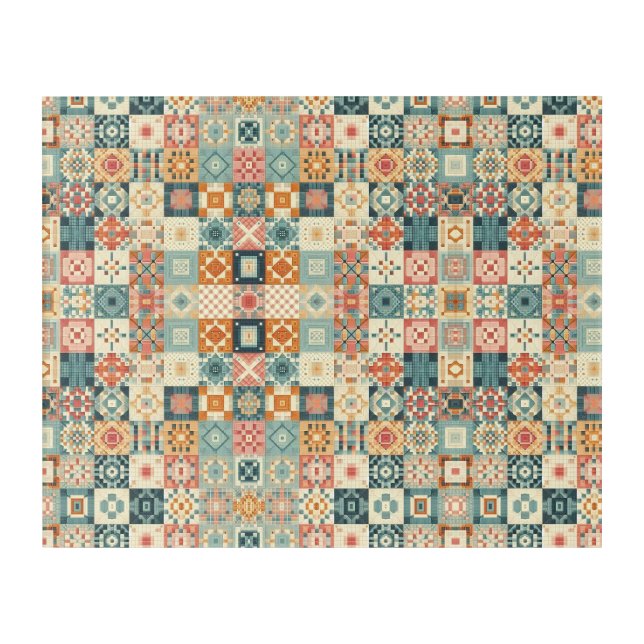 Vintage, patchwork quilted look acrylic print (Front)