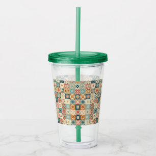 Vintage, patchwork quilted look acrylic tumbler