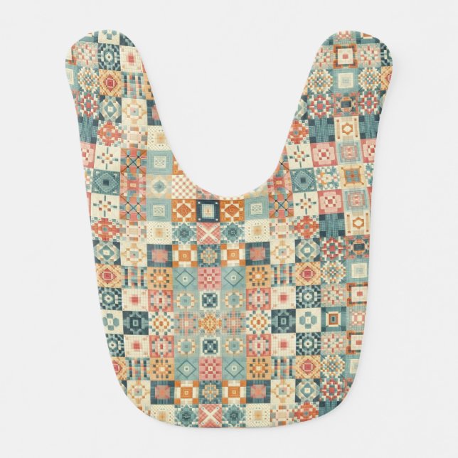 Vintage, patchwork quilted look baby bib (Front)