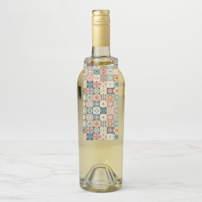 Vintage, patchwork quilted look bottle hanger tag (On Bottle)