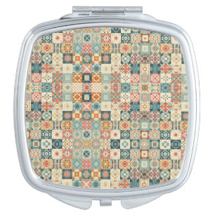 Vintage, patchwork quilted look compact mirror