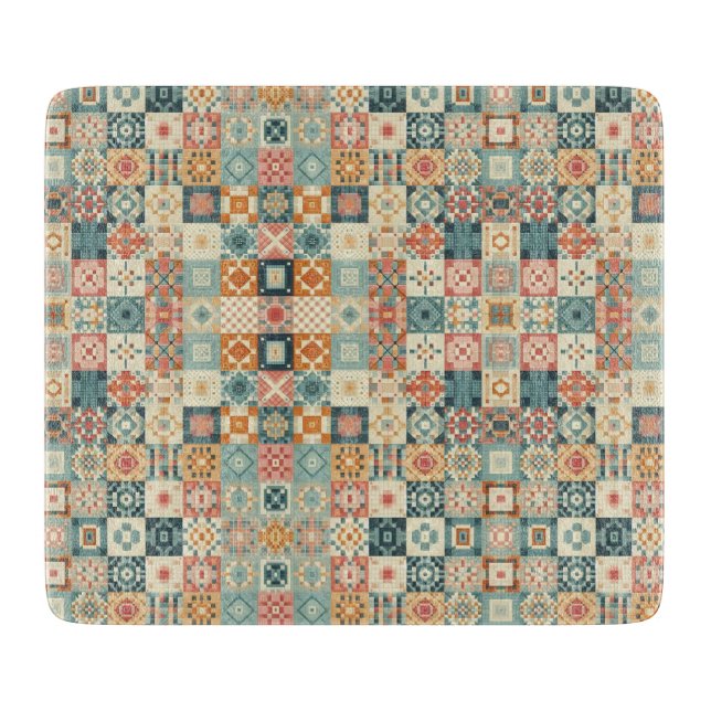 Vintage, patchwork quilted look cutting board (Front)