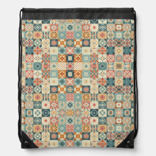 Vintage, patchwork quilted look drawstring bag