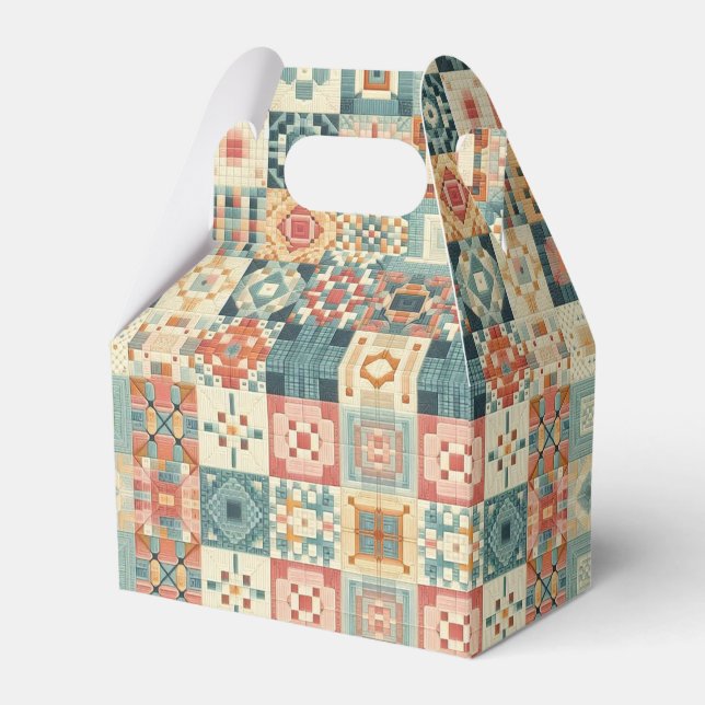 Vintage, patchwork quilted look favor boxes (Front Side)