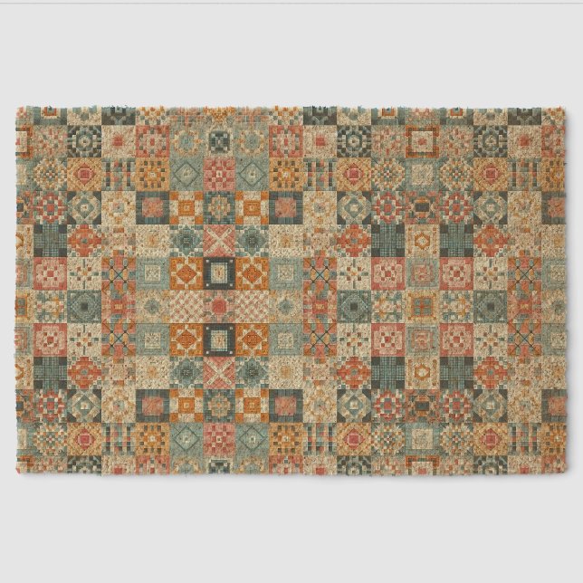 Vintage, patchwork quilted look fiber doormat (Front)