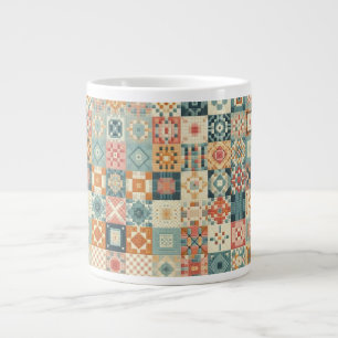 Vintage, patchwork quilted look giant coffee mug