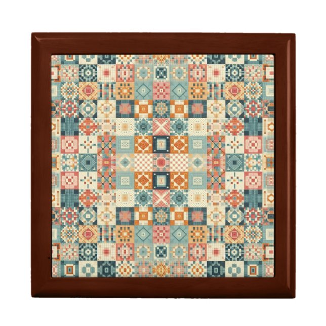 Vintage, patchwork quilted look gift box (Front)