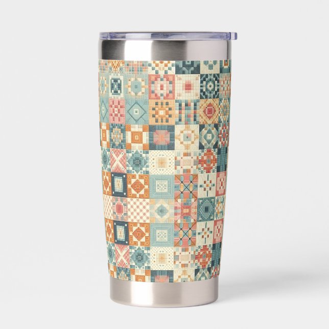 Vintage, patchwork quilted look insulated tumbler (Left)