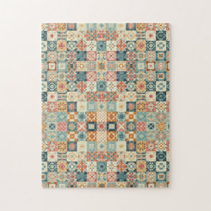Vintage, patchwork quilted look jigsaw puzzle