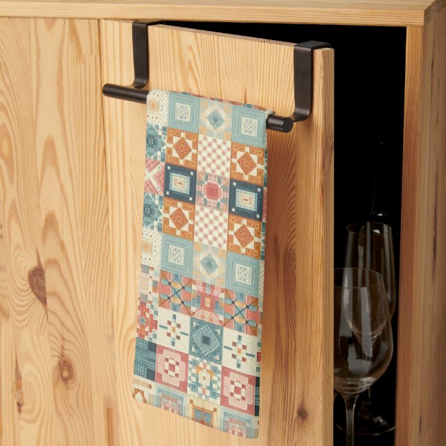 Vintage, patchwork quilted look kitchen towel (Thirds Fold)
