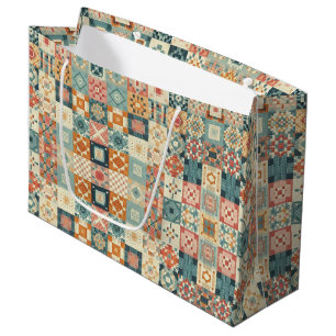 Vintage, patchwork quilted look large gift bag