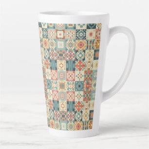 Vintage, patchwork quilted look latte mug