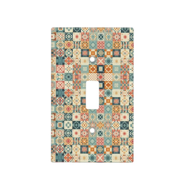 Vintage, patchwork quilted look light switch cover (Front)