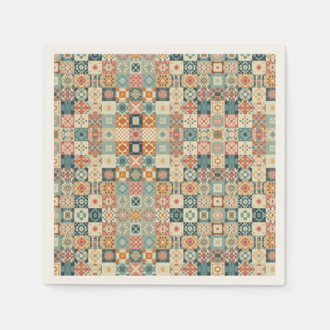 Vintage, patchwork quilted look napkins (Front)