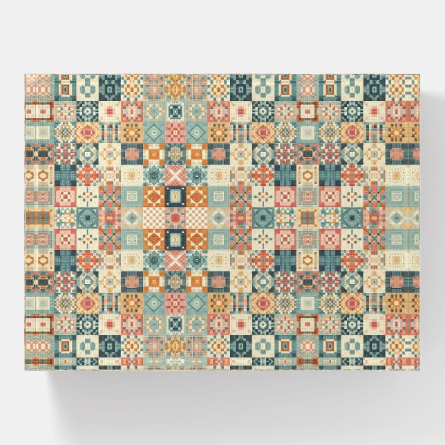 Vintage, patchwork quilted look paperweight (Front)