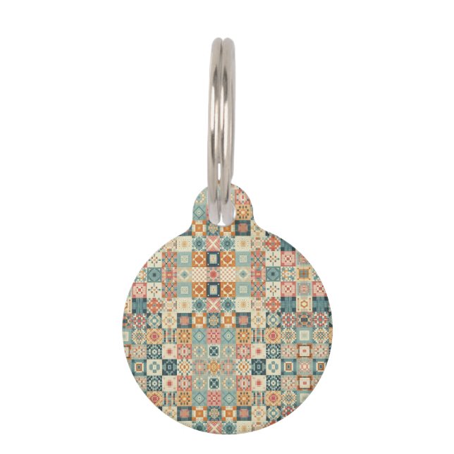 Vintage, patchwork quilted look pet ID tag (Front)