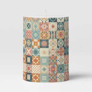 Vintage, patchwork quilted look pillar candle
