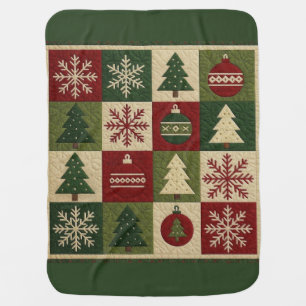 Vintage, patchwork quilted look rustic Christmas Baby Blanket