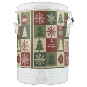 Vintage, patchwork quilted look rustic Christmas Beverage Cooler