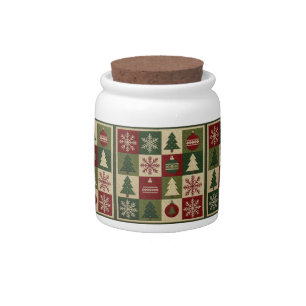 Vintage, patchwork quilted look rustic Christmas Candy Jar