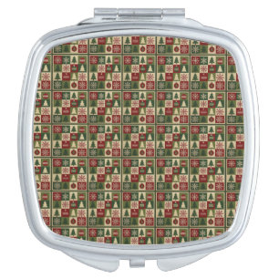 Vintage, patchwork quilted look rustic Christmas Compact Mirror
