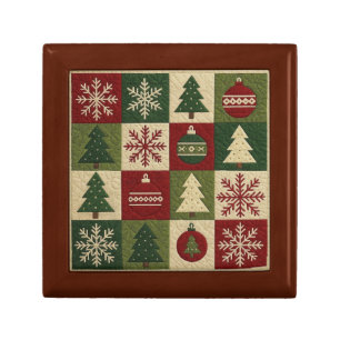 Vintage, patchwork quilted look rustic Christmas Gift Box