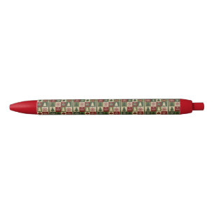 Vintage, patchwork quilted look rustic Christmas Pen