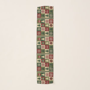 Vintage, patchwork quilted look rustic Christmas Scarf