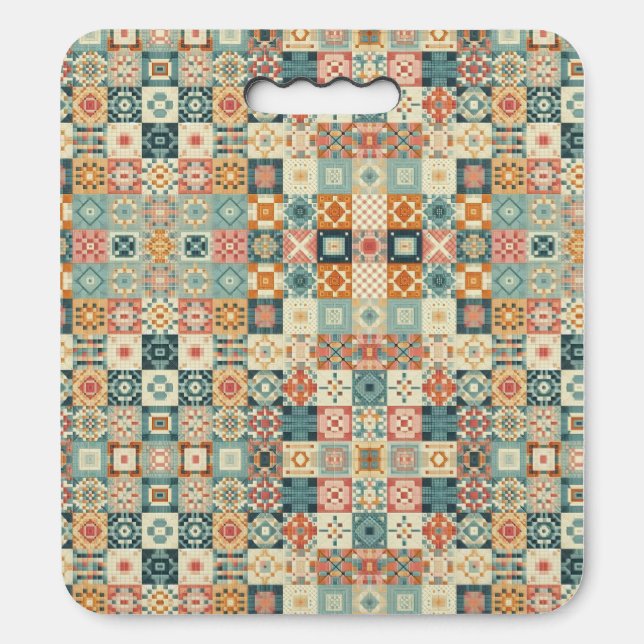Vintage, patchwork quilted look seat cushion (Front Vertical)