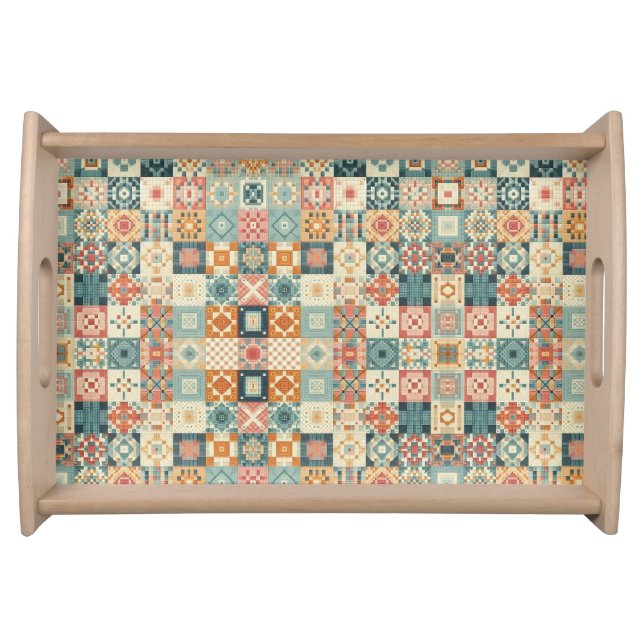 Vintage, patchwork quilted look serving tray (Front)