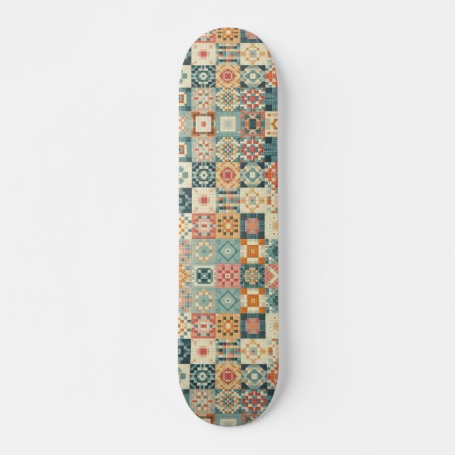 Vintage, patchwork quilted look skateboard (Front)