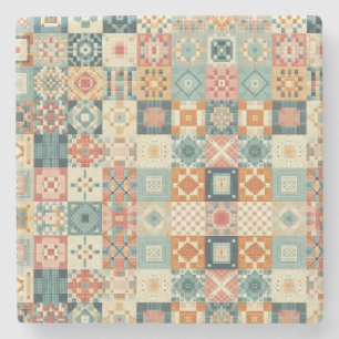 Vintage, patchwork quilted look stone coaster