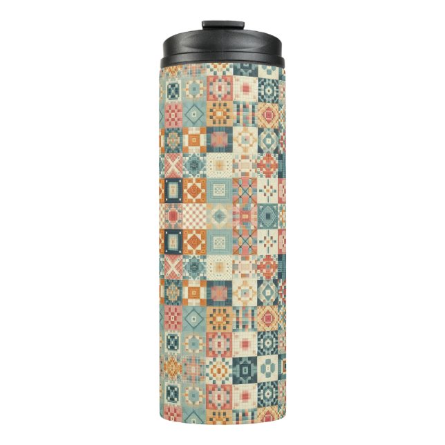 Vintage, patchwork quilted look thermal tumbler (Front)