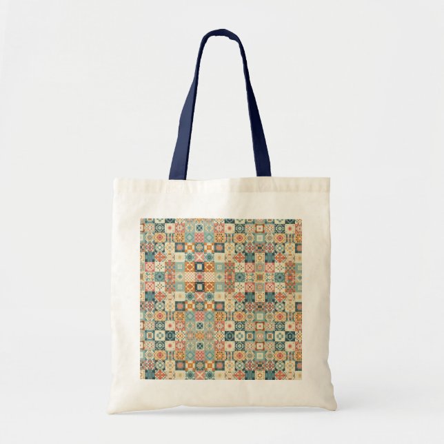 Vintage, patchwork quilted look tote bag (Front)