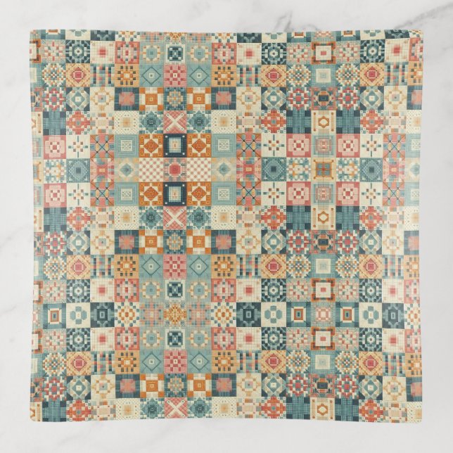 Vintage, patchwork quilted look trinket tray (Front)