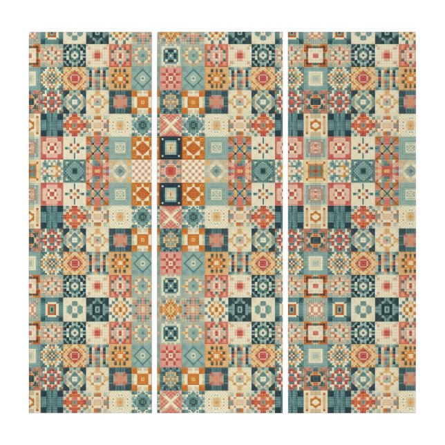Vintage, patchwork quilted look triptych (Front)