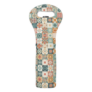 Vintage, patchwork quilted look wine bag