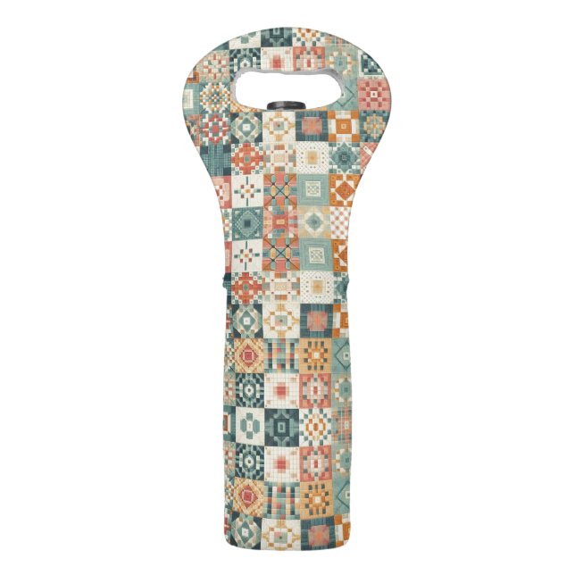 Vintage, patchwork quilted look wine bag (Back)