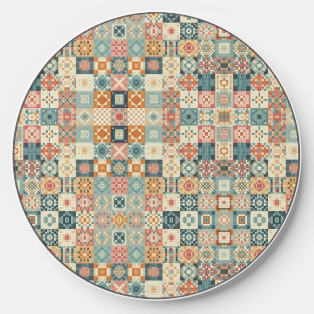 Vintage, patchwork quilted look wireless charger  (Front)