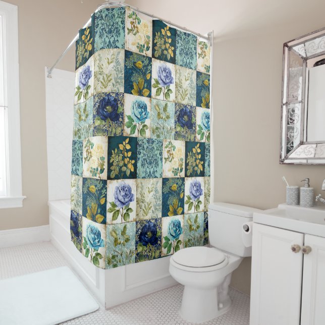 Vintage Patchwork Style Shower Curtain (In Situ)