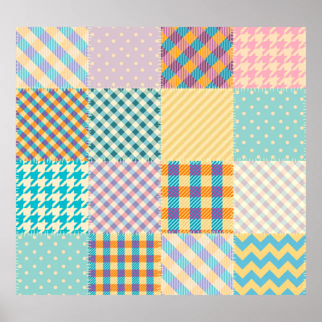 Patchwork Poster Design Vintage Patchwork: Textile Seamless Background Poster | Zazzle
