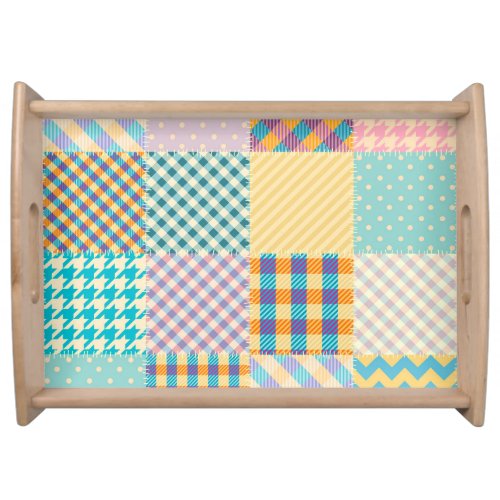 Vintage Patchwork Textile Seamless Background Serving Tray