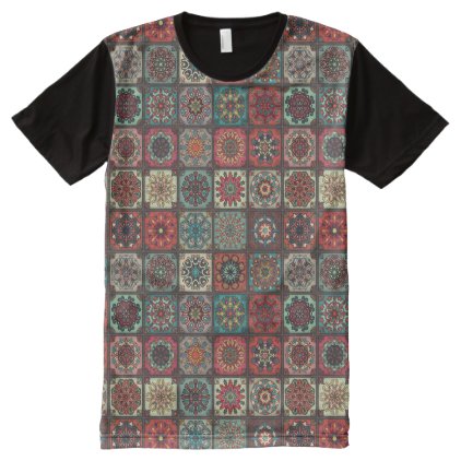 Vintage patchwork with floral mandala elements All-Over-Print shirt