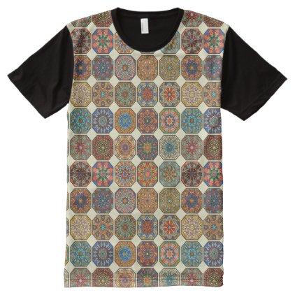 Vintage patchwork with floral mandala elements All-Over-Print T-Shirt