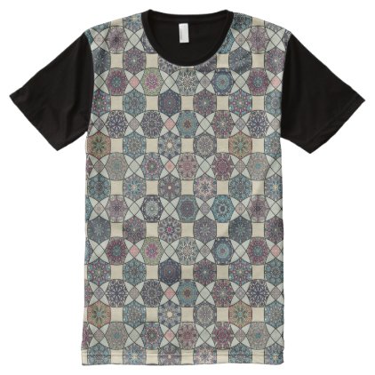Vintage patchwork with floral mandala elements All-Over-Print T-Shirt