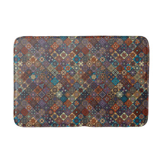 Vintage patchwork with floral mandala elements bathroom mat