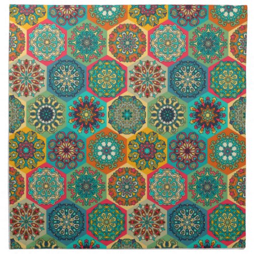 Vintage patchwork with floral mandala elements cloth napkin